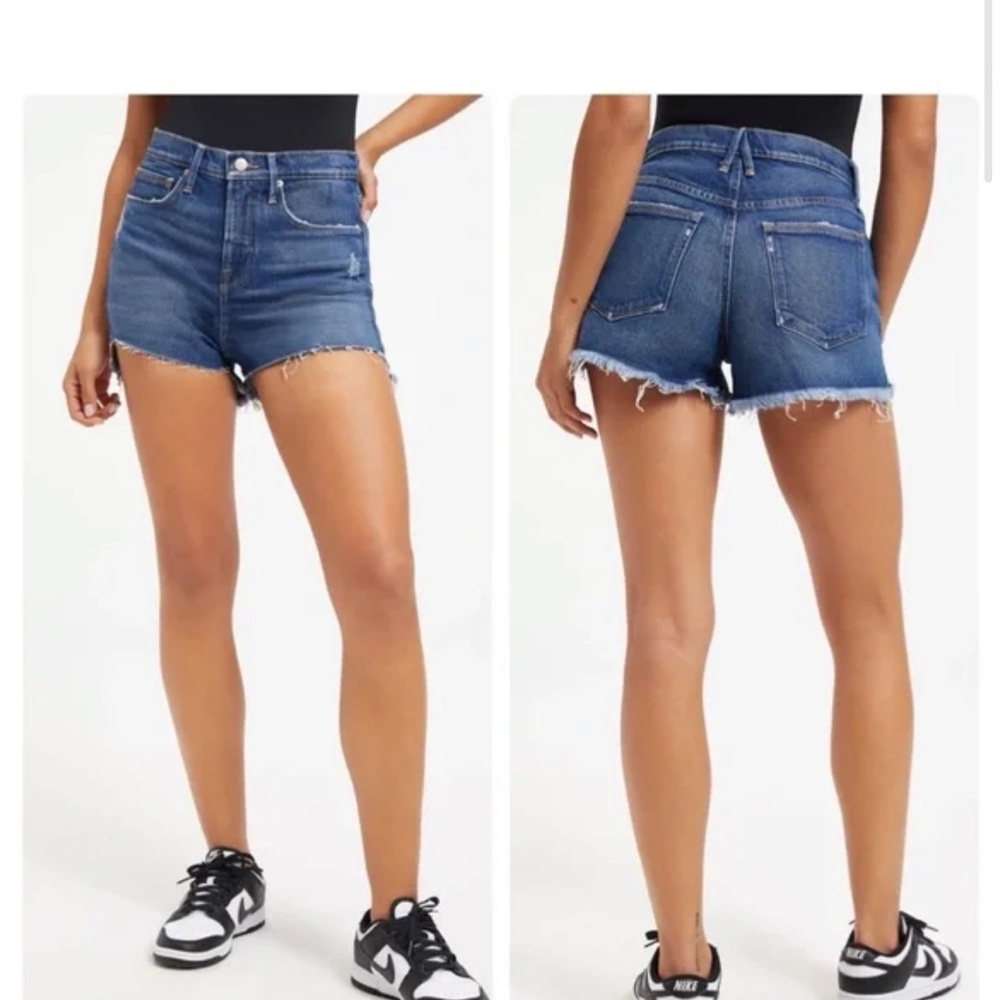 Good American Dark Blue High-Rise Denim Jean Shorts